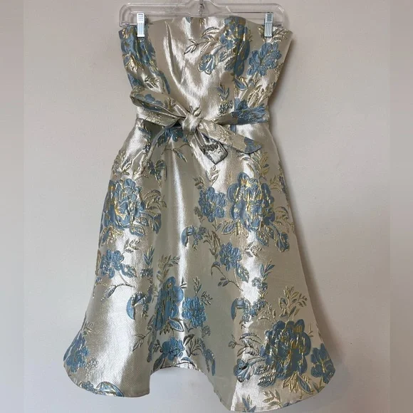 Le Chateau Brocade Strapless Midi Dress Champagne Blue Floral  NWT Small - Picture 3 of 15